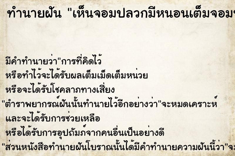 ทำนายฝันทำนายฝันเห็นจอมปลวกมีหนอนเต็มจอมปลวก